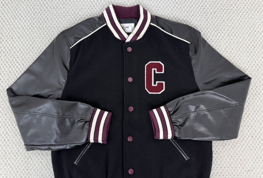 CELINE 赛琳 拼皮毛呢单排扣棒球服 夹克 外套 长袖 黑色 2V29T896C-14BU