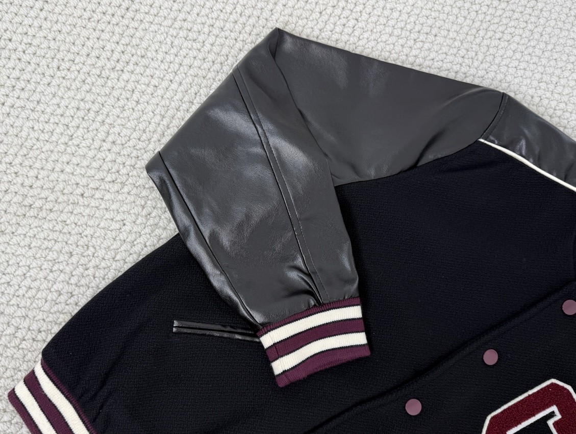 CELINE 赛琳 拼皮毛呢单排扣棒球服 夹克 外套 长袖 黑色 2V29T896C-14BU