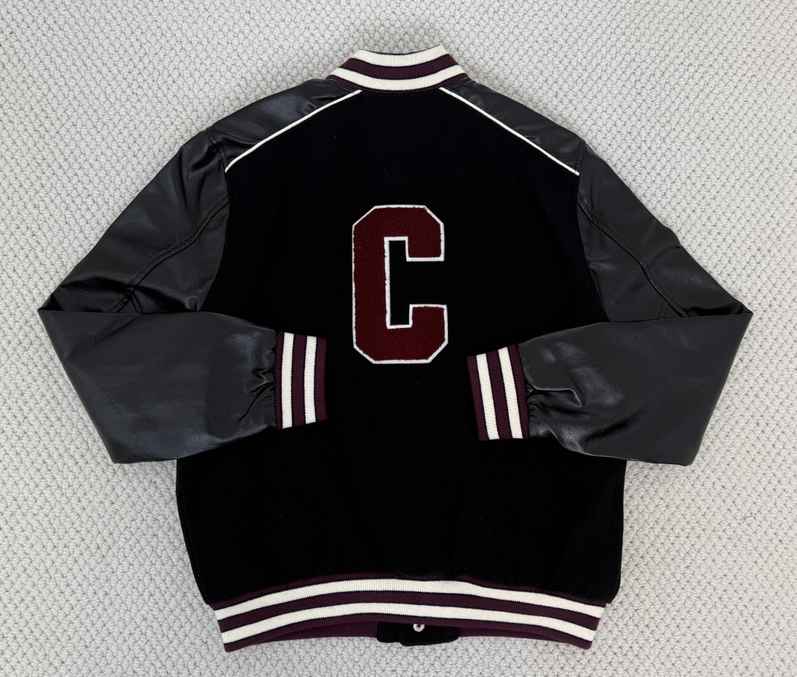 CELINE 赛琳 拼皮毛呢单排扣棒球服 夹克 外套 长袖 黑色 2V29T896C-14BU