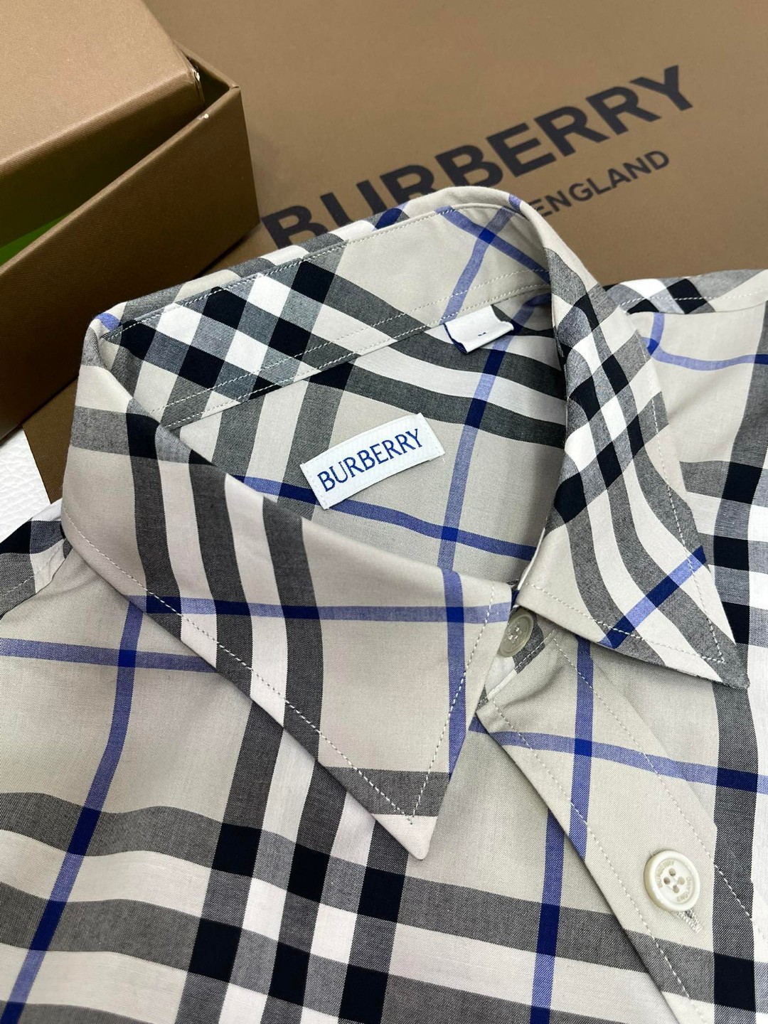 Burberry 巴宝莉 战马刺绣小标格纹单排扣衬衫 长袖 外套 青苔色 80876421