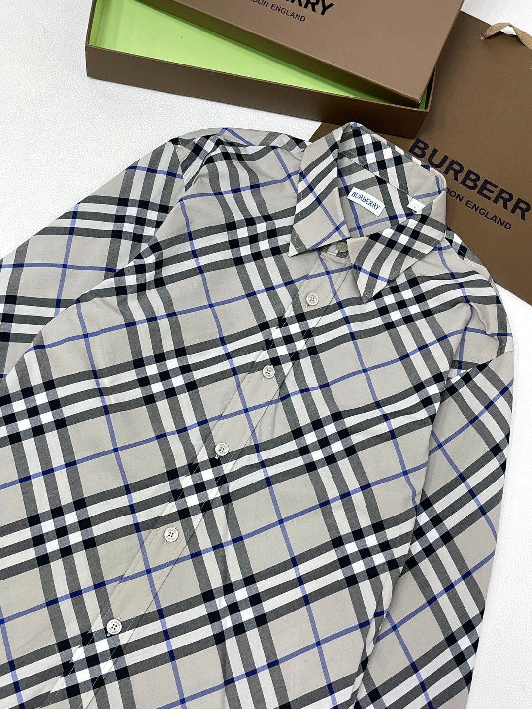 Burberry 巴宝莉 战马刺绣小标格纹单排扣衬衫 长袖 外套 青苔色 80876421