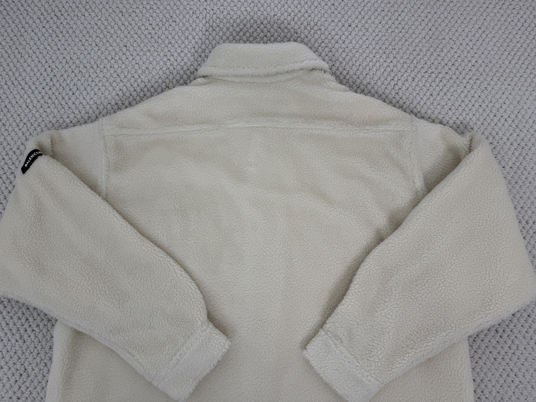 Balenciaga 巴黎世家 纯色袖标羊羔毛衬衫 外套 长袖 秋冬 黑色 白色 805234TQQ021000