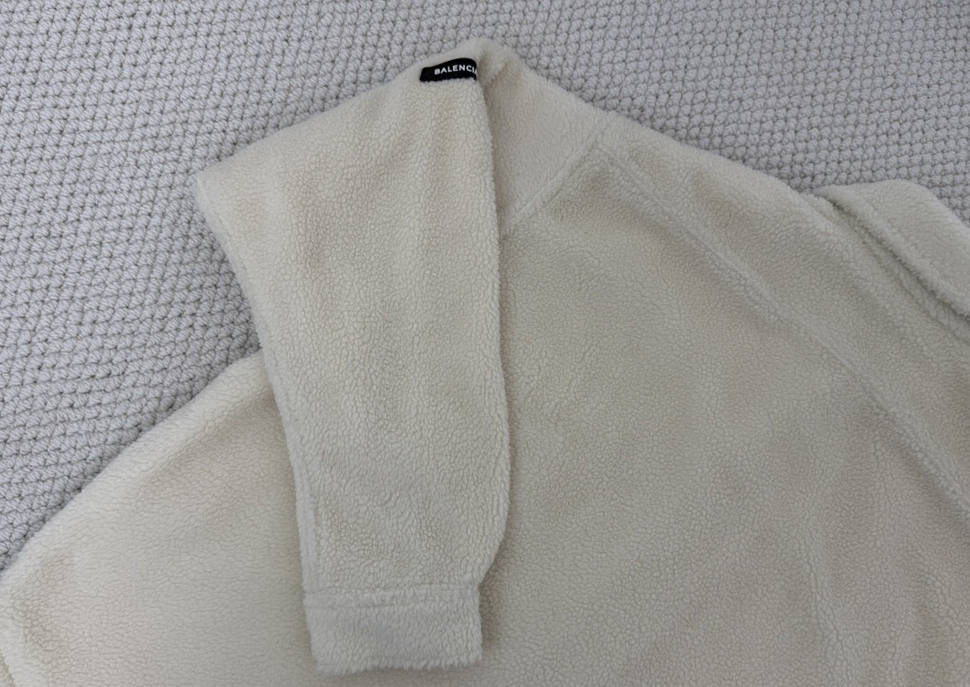 Balenciaga 巴黎世家 纯色袖标羊羔毛衬衫 外套 长袖 秋冬 黑色 白色 805234TQQ021000