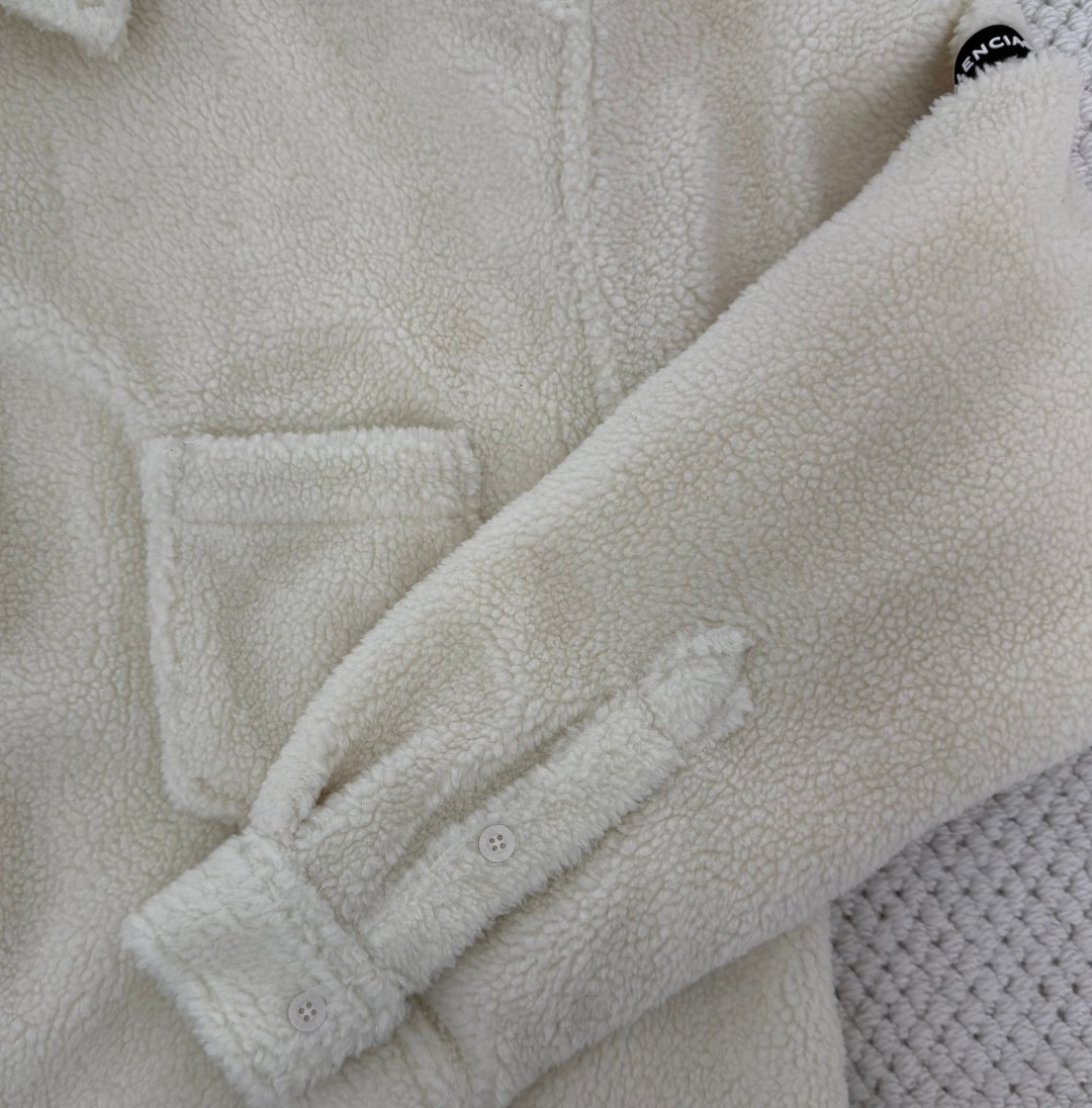 Balenciaga 巴黎世家 纯色袖标羊羔毛衬衫 外套 长袖 秋冬 黑色 白色 805234TQQ021000