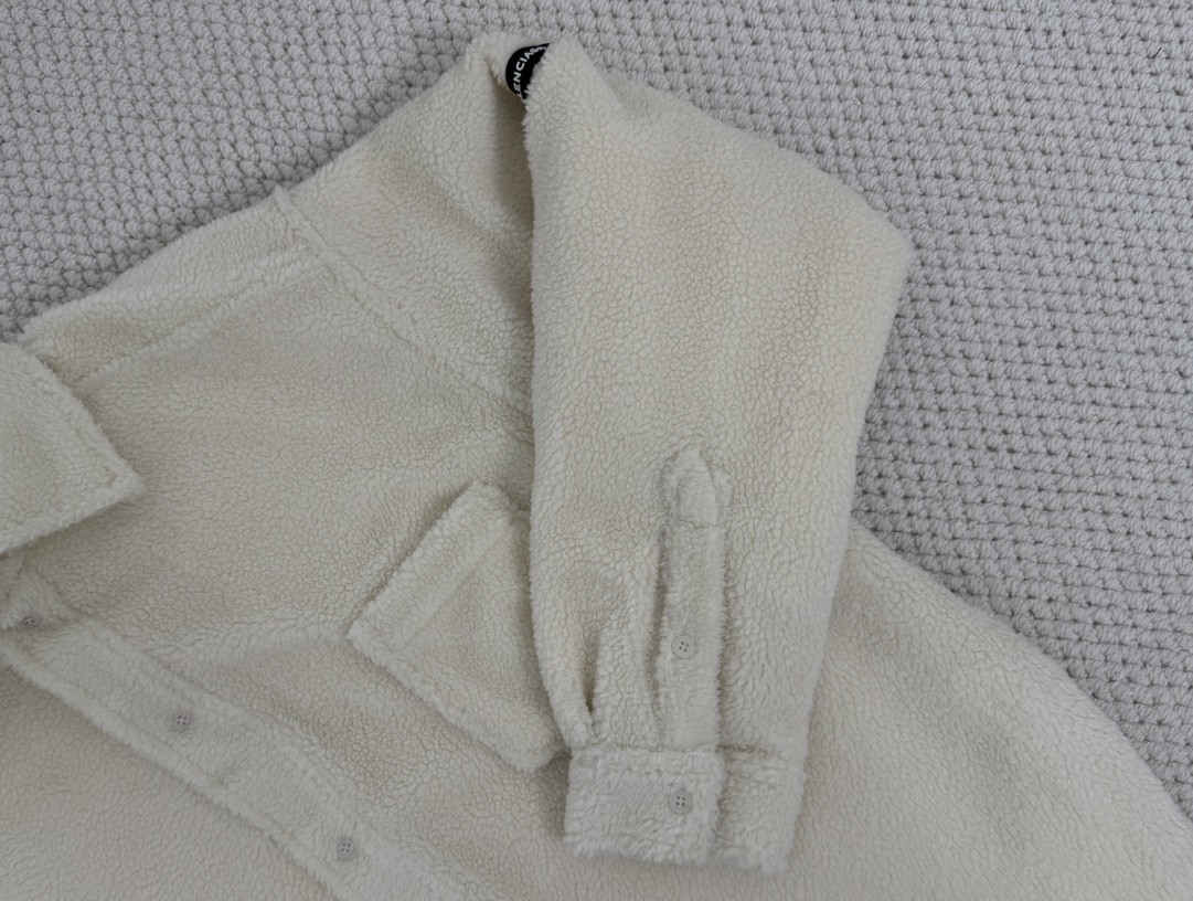 Balenciaga 巴黎世家 纯色袖标羊羔毛衬衫 外套 长袖 秋冬 黑色 白色 805234TQQ021000