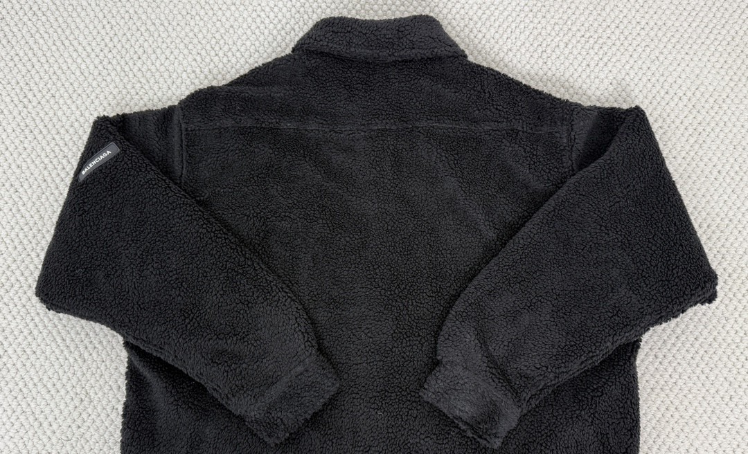 Balenciaga 巴黎世家 纯色袖标羊羔毛衬衫 外套 长袖 秋冬 黑色 白色 805234TQQ021000