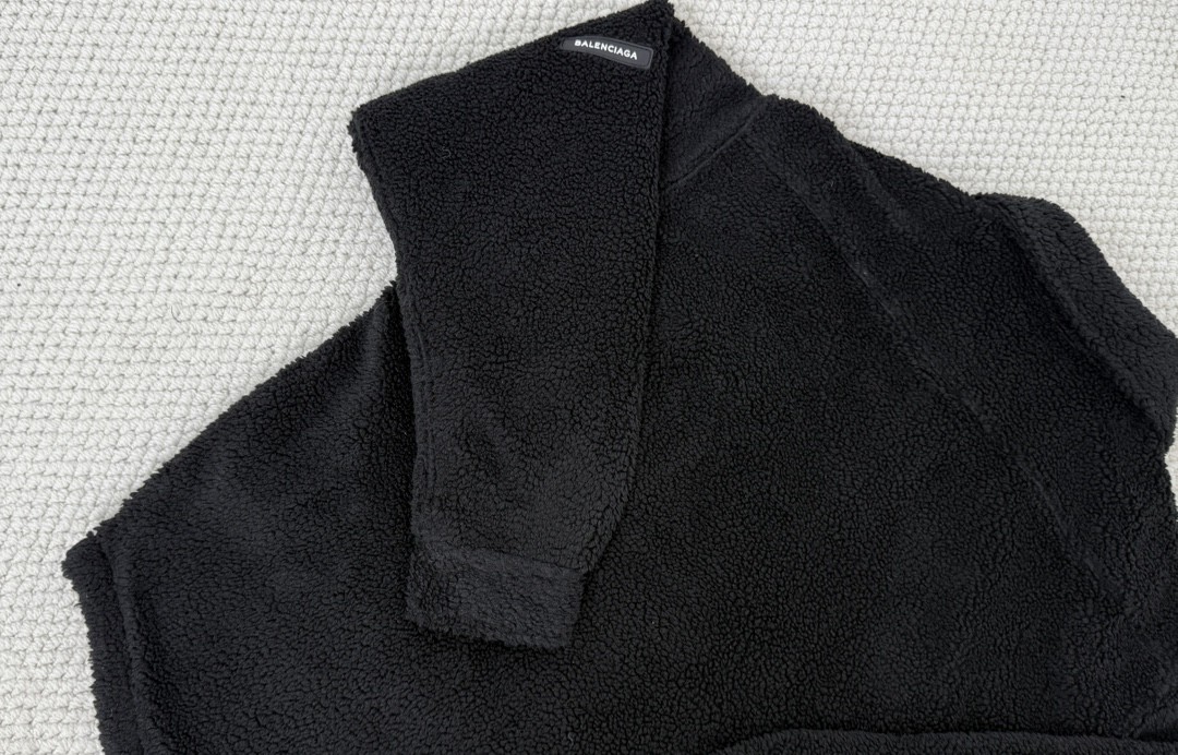 Balenciaga 巴黎世家 纯色袖标羊羔毛衬衫 外套 长袖 秋冬 黑色 白色 805234TQQ021000