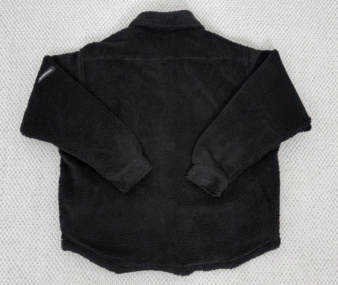 Balenciaga 巴黎世家 纯色袖标羊羔毛衬衫 外套 长袖 秋冬 黑色 白色 805234TQQ021000