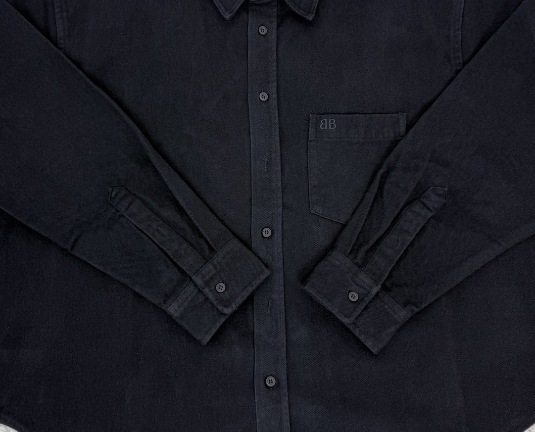 Balenciaga 巴黎世家 纯色刺绣小标磨毛衬衫 外套 长袖 秋冬 黑色 