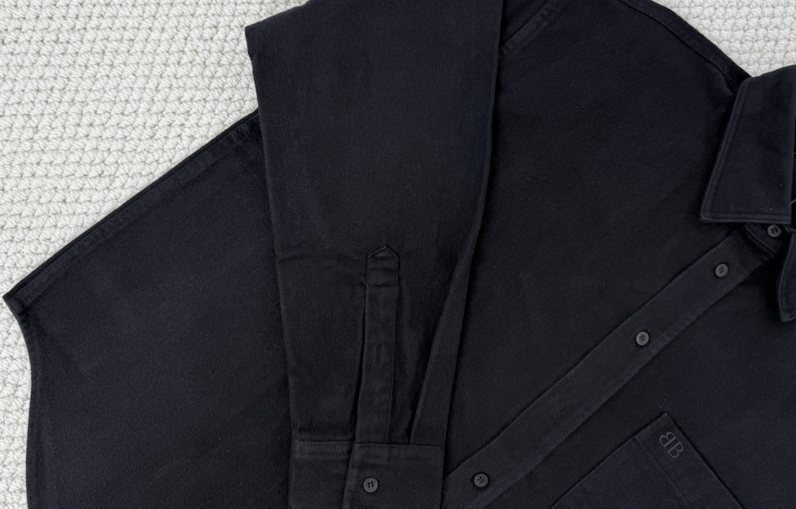 Balenciaga 巴黎世家 纯色刺绣小标磨毛衬衫 外套 长袖 秋冬 黑色 