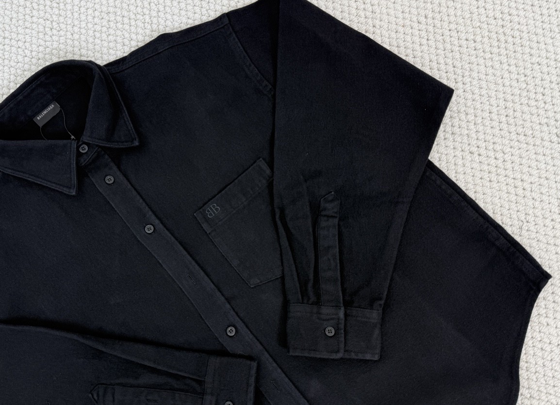 Balenciaga 巴黎世家 纯色刺绣小标磨毛衬衫 外套 长袖 秋冬 黑色 