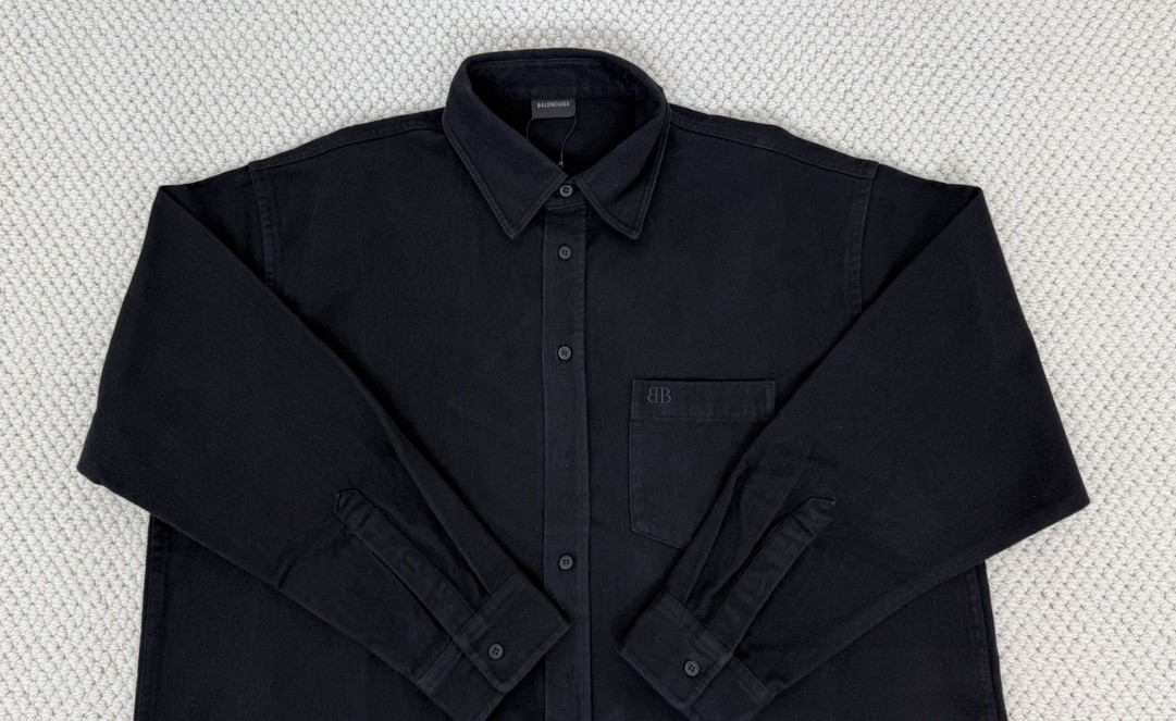 Balenciaga 巴黎世家 纯色刺绣小标磨毛衬衫 外套 长袖 秋冬 黑色 