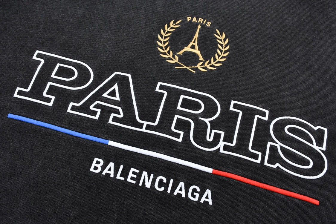 Balenciaga 巴黎世家 做旧刺绣字母logo连帽卫衣 外套 长袖 秋冬 黑色 803264TRVL11041