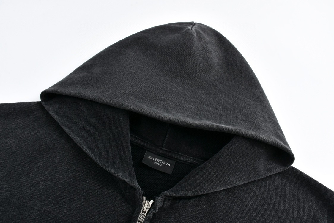 Balenciaga 巴黎世家 做旧刺绣字母logo连帽卫衣 外套 长袖 秋冬 黑色 803264TRVL11041