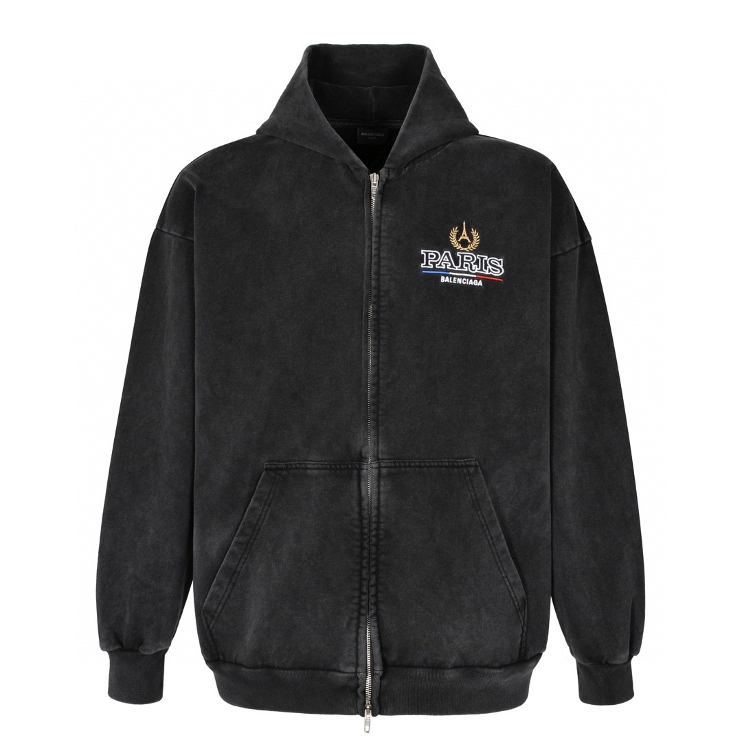 Balenciaga 巴黎世家 做旧刺绣字母logo连帽卫衣 外套 长袖 秋冬 黑色 803264TRVL11041