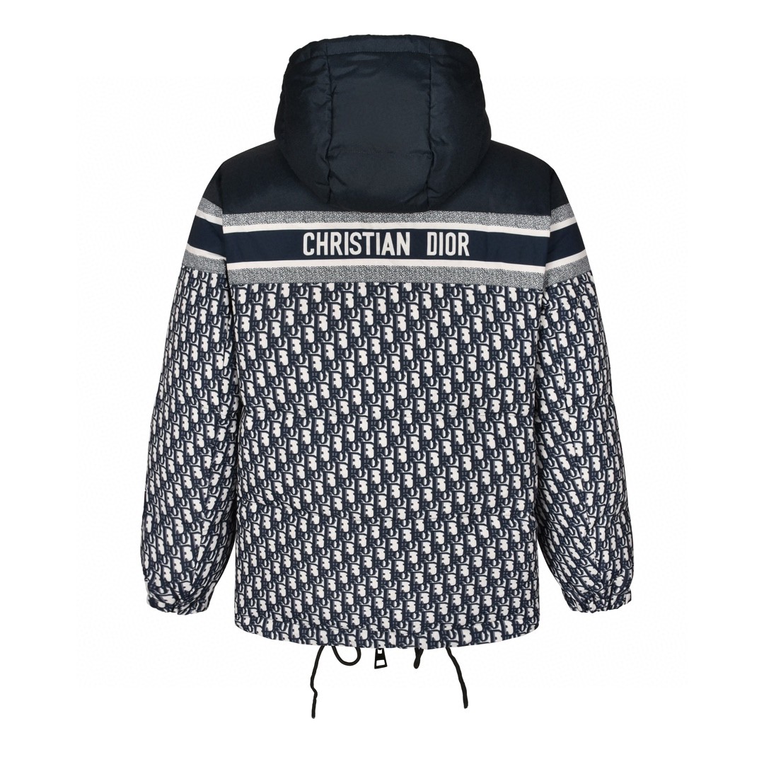 DIOR 迪奥 拼接满印双面两穿连帽羽绒服 夹克 外套 长袖 黑色 147C23A2968-X5803