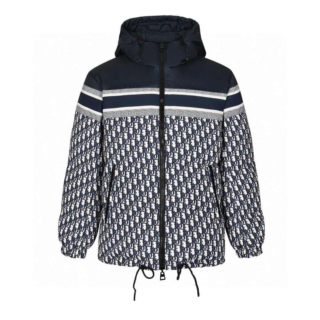 DIOR 迪奥 拼接满印双面两穿连帽羽绒服 夹克 外套 长袖 黑色 147C23A2968-X5803