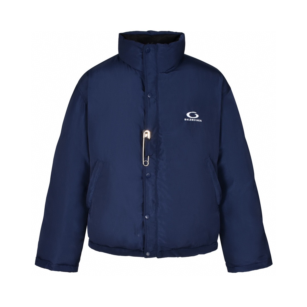 Balenciaga 巴黎世家 别针装饰字母logo印花拉链两面穿棉服 夹克 面包服 外套 长袖 秋冬 黑色 808793TR0181000