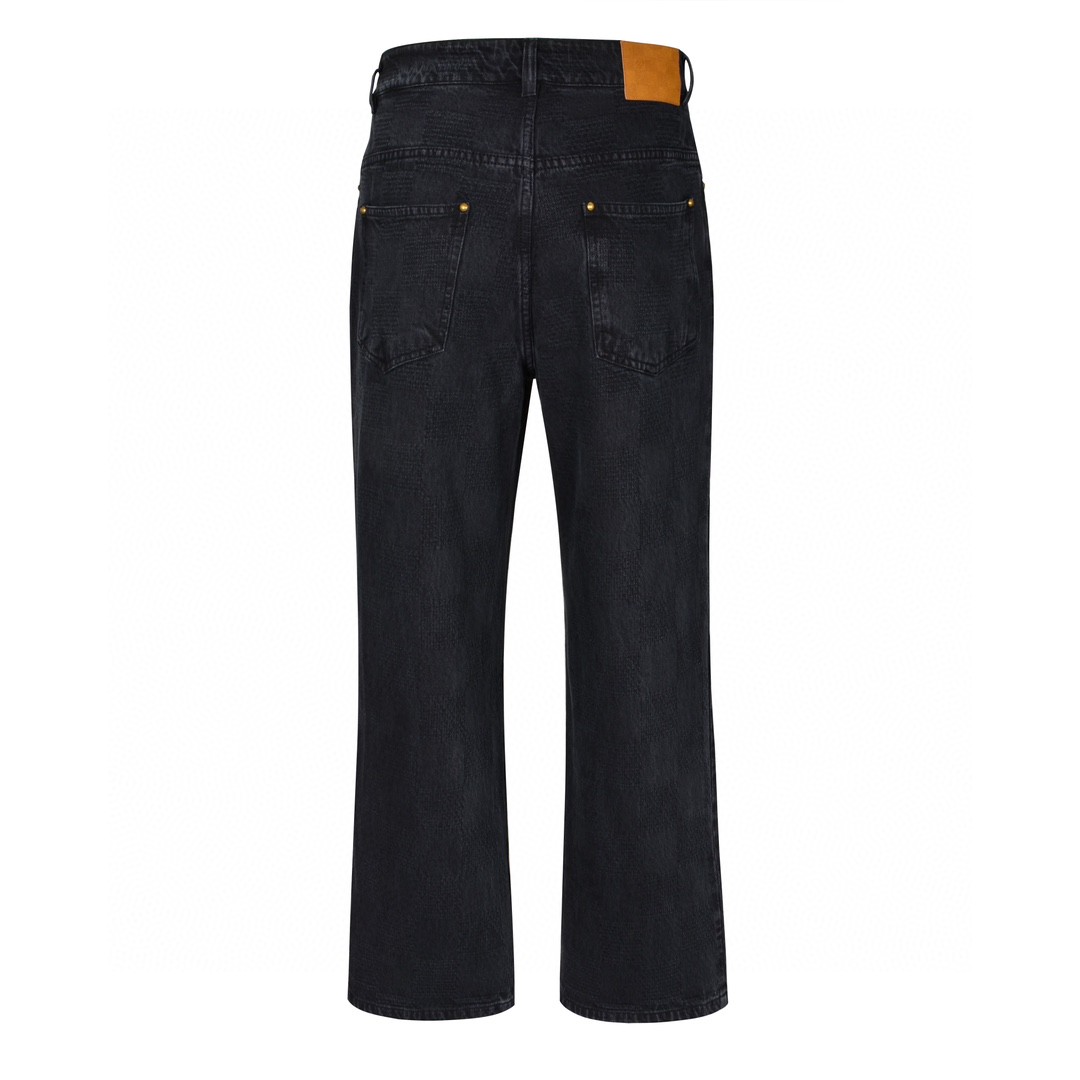 LOUIS VUITTON 路易威登 暗纹棋盘格牛仔裤 休闲裤 裤子 长裤 黑色