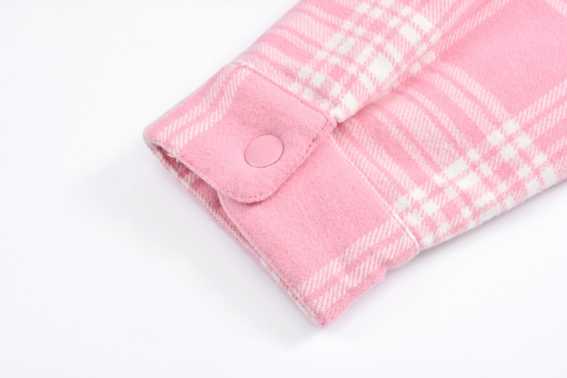 MIU MIU 缪缪 格纹字母刺绣拉单排扣衬衫羽绒服 夹克 长袖 外套 卡其色 蓝色 粉色 ML855-13L8-F0KTK-S-232