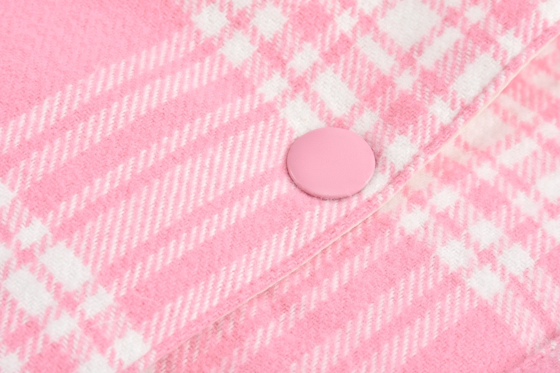 MIU MIU 缪缪 格纹字母刺绣拉单排扣衬衫羽绒服 夹克 长袖 外套 卡其色 蓝色 粉色 ML855-13L8-F0KTK-S-232