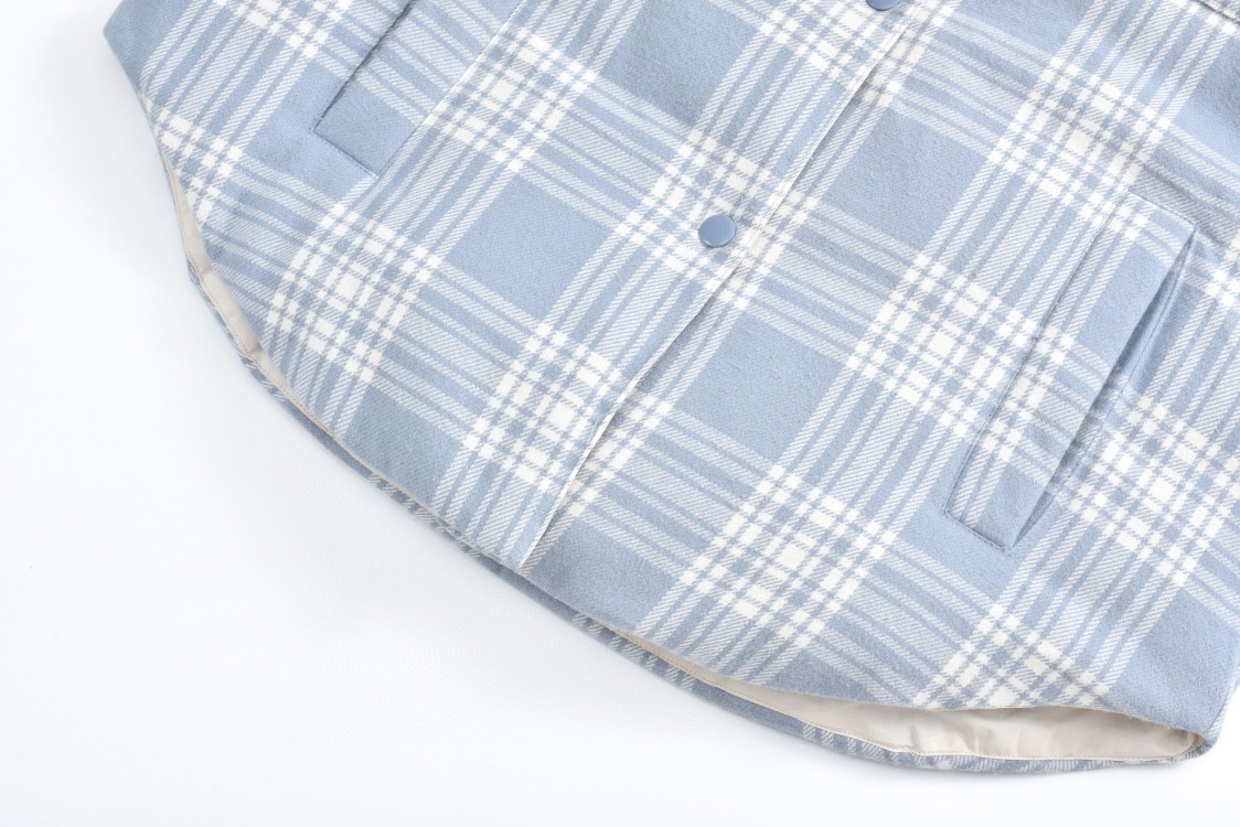 MIU MIU 缪缪 格纹字母刺绣拉单排扣衬衫羽绒服 夹克 长袖 外套 卡其色 蓝色 粉色 ML855-13L8-F0KTK-S-232