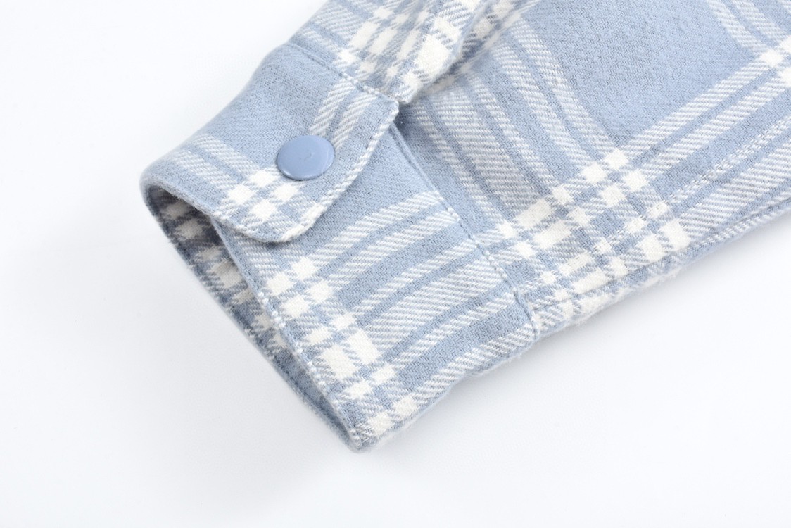 MIU MIU 缪缪 格纹字母刺绣拉单排扣衬衫羽绒服 夹克 长袖 外套 卡其色 蓝色 粉色 ML855-13L8-F0KTK-S-232