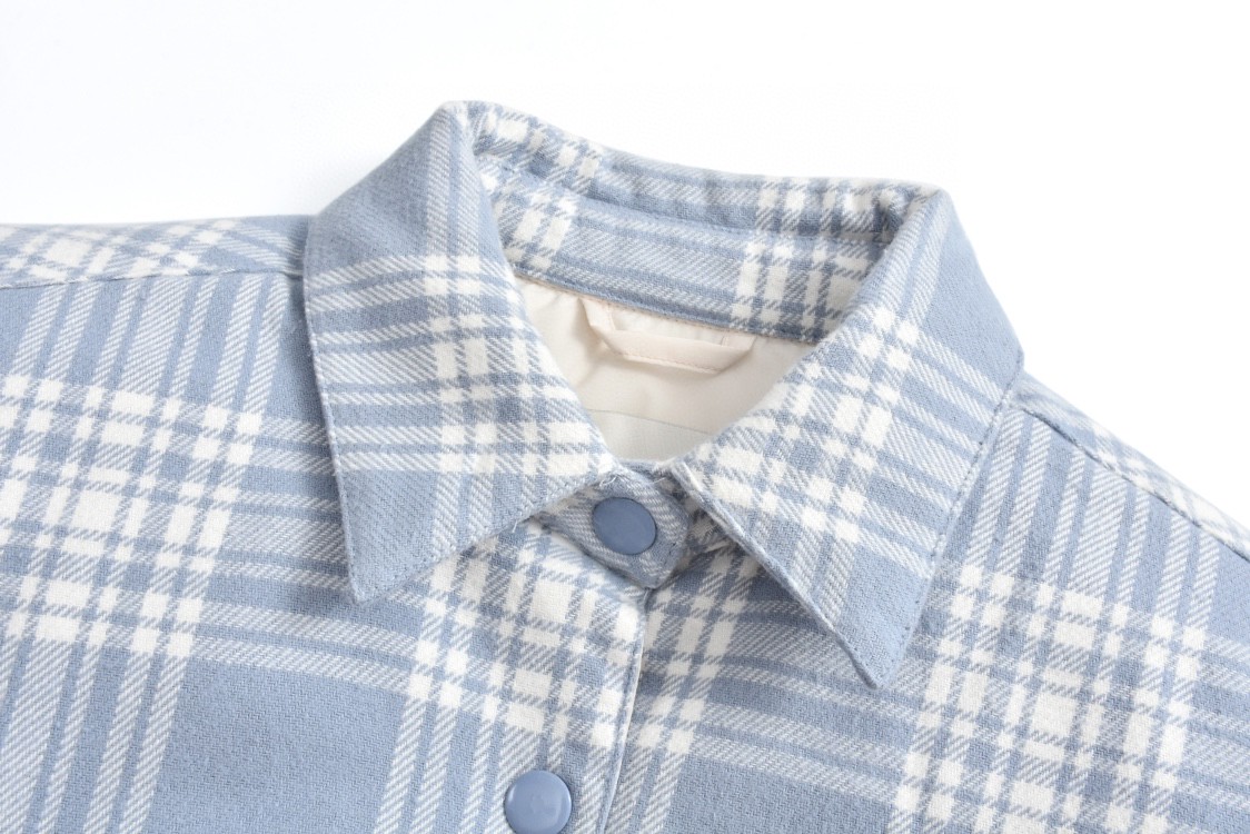 MIU MIU 缪缪 格纹字母刺绣拉单排扣衬衫羽绒服 夹克 长袖 外套 卡其色 蓝色 粉色 ML855-13L8-F0KTK-S-232