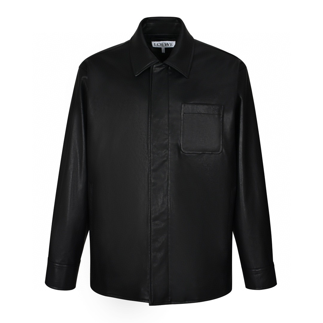 Loewe 罗意威 纯色徽标皮衣衬衫 外套 夹克 长袖 秋冬 黑色H526Y31L29-1100