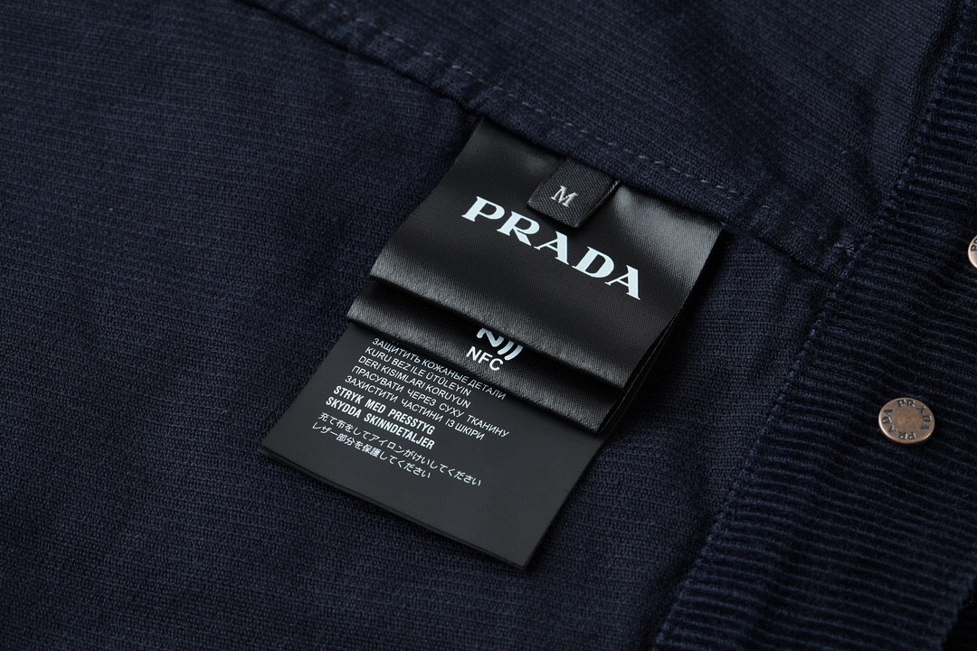 PRADA 普拉达 灯芯绒徽标夹克 外套 深蓝色 GEB257-1449-F0008-S-AAO