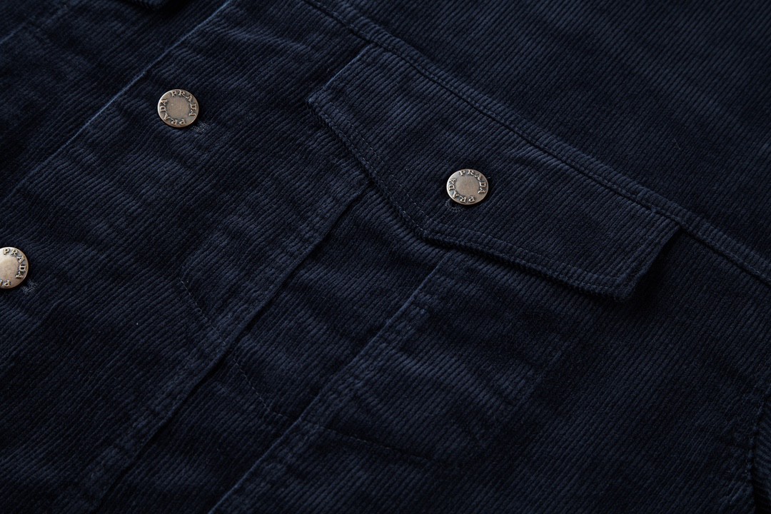 PRADA 普拉达 灯芯绒徽标夹克 外套 深蓝色 GEB257-1449-F0008-S-AAO