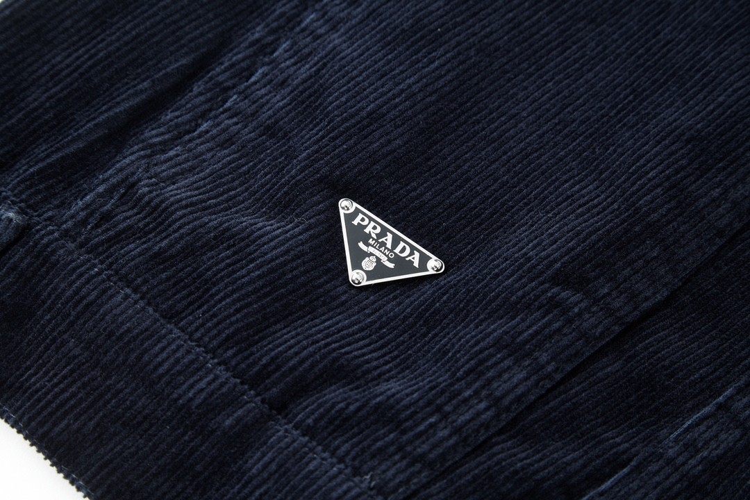PRADA 普拉达 灯芯绒徽标夹克 外套 深蓝色 GEB257-1449-F0008-S-AAO