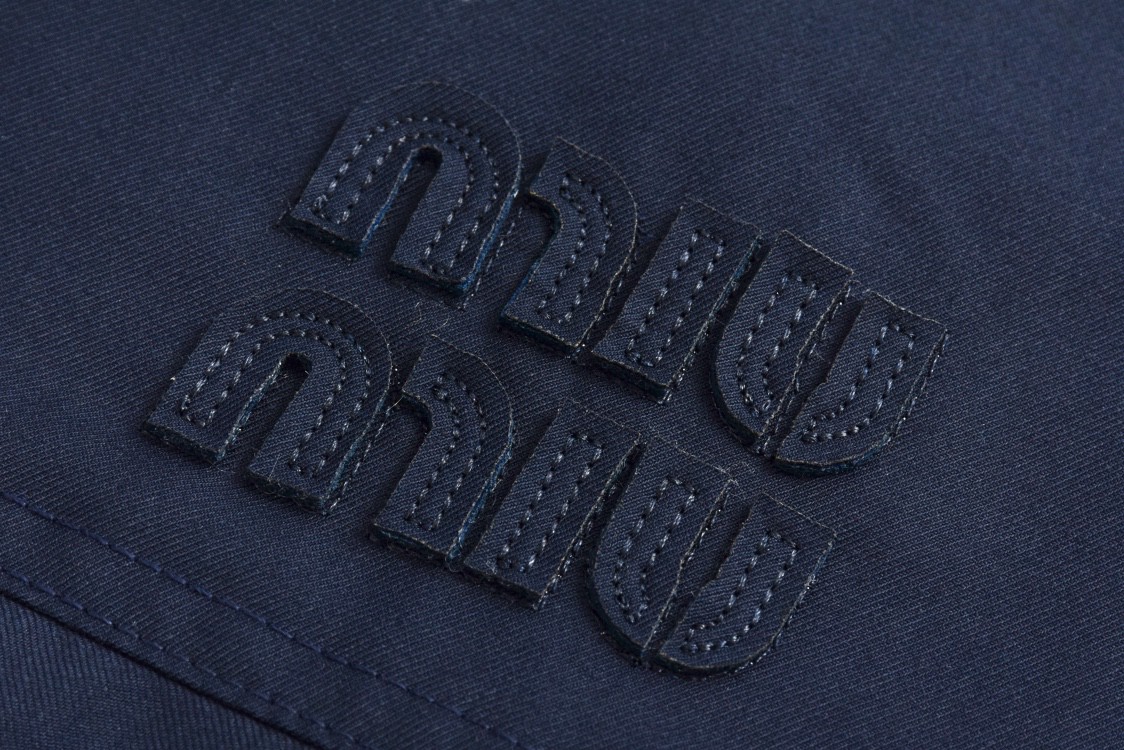 MIU MIU 缪缪 纯色字母刺绣拉链夹克 长袖 外套 蓝色 ML1059-11AD-F0008-S-OOO