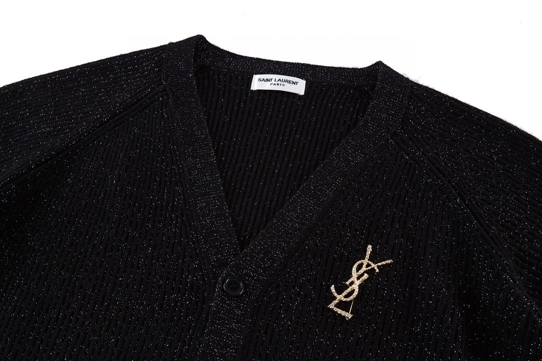 SAINT LAURENT 圣罗兰 银丝羊毛开衫 毛衣 外套 秋冬款 黑色 