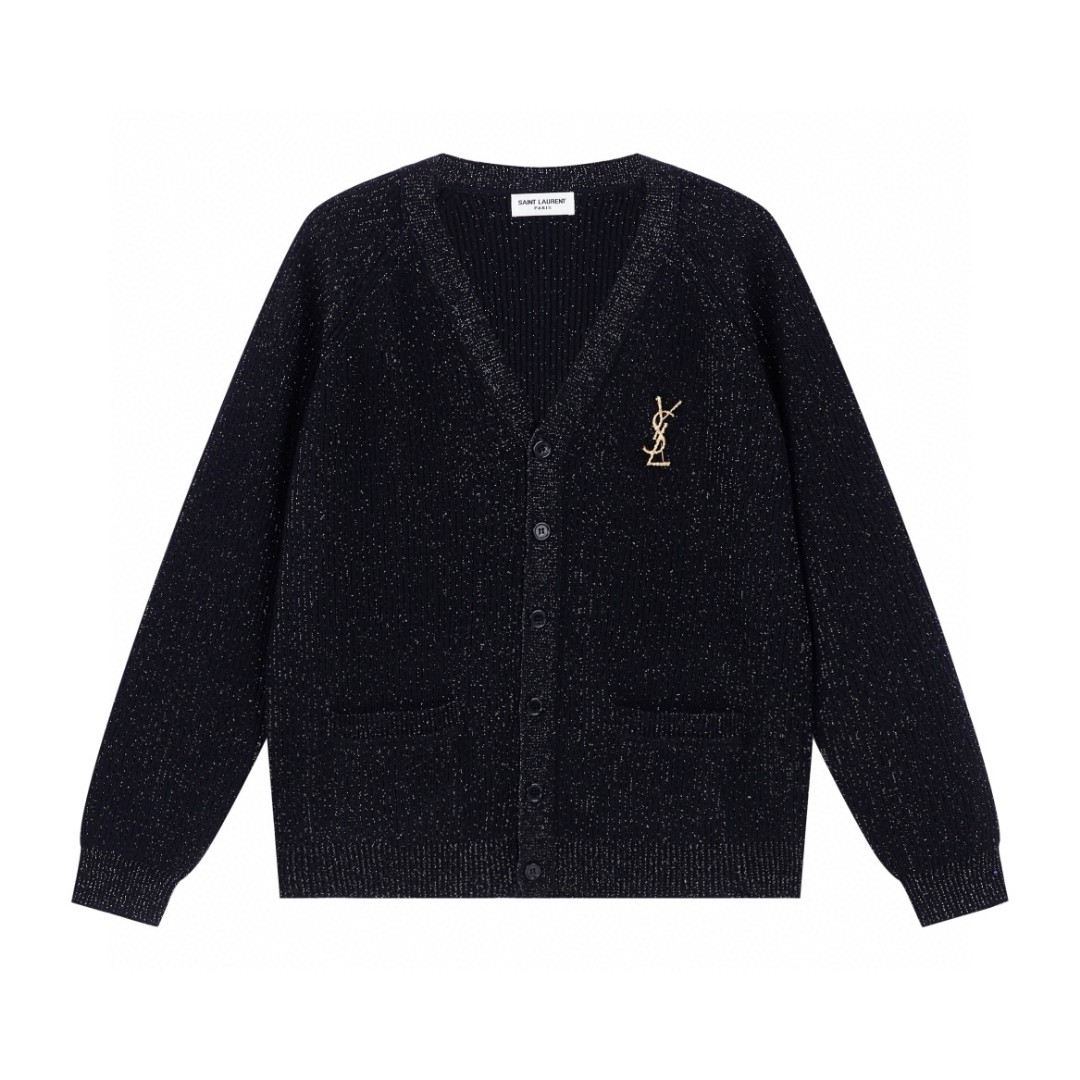 SAINT LAURENT 圣罗兰 银丝羊毛开衫 毛衣 外套 秋冬款 黑色 