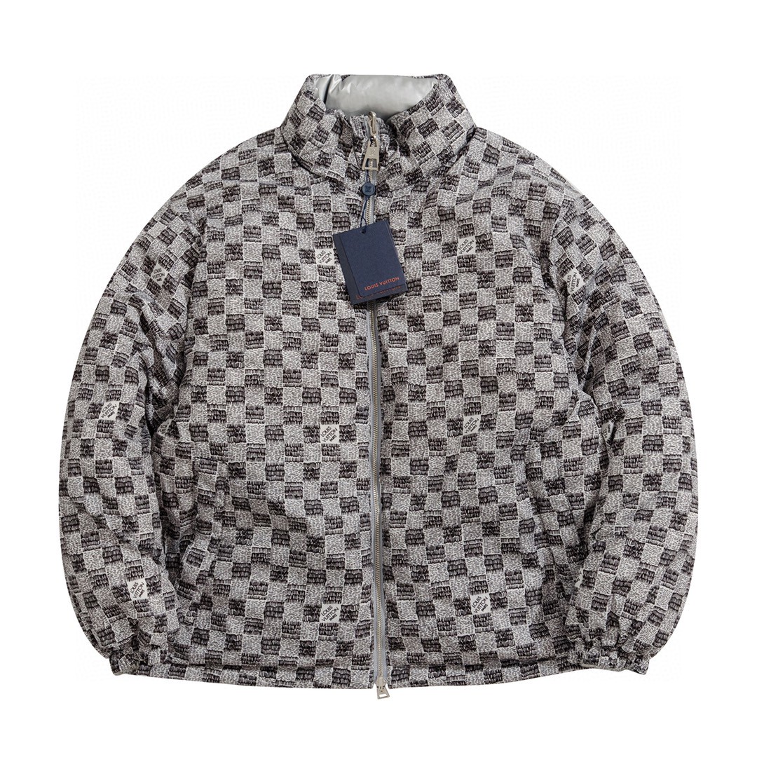 LOUIS VUITTON 路易威登 压纹双面两穿拉链立领羽绒服 外套 长袖 银色