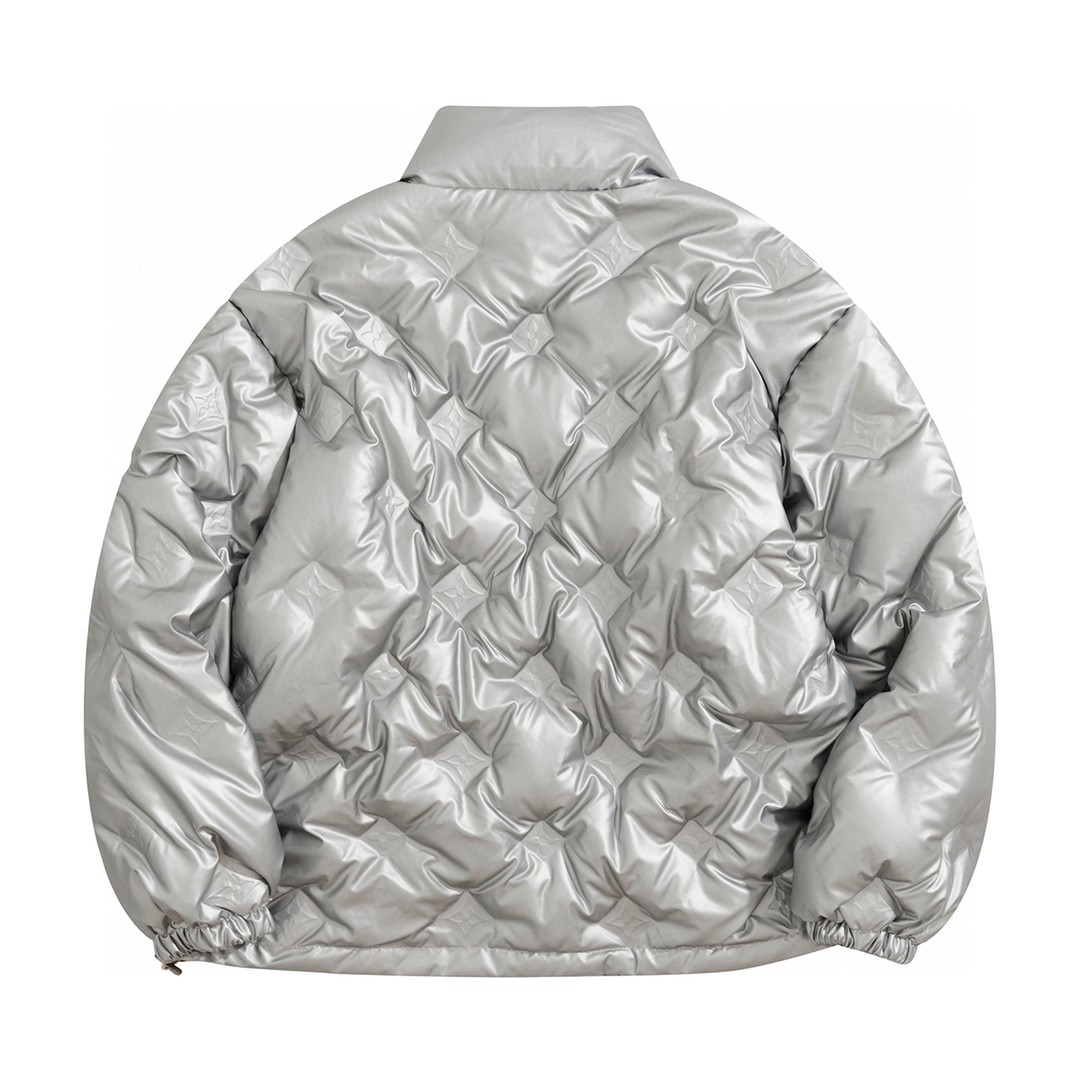 LOUIS VUITTON 路易威登 压纹双面两穿拉链立领羽绒服 外套 长袖 银色