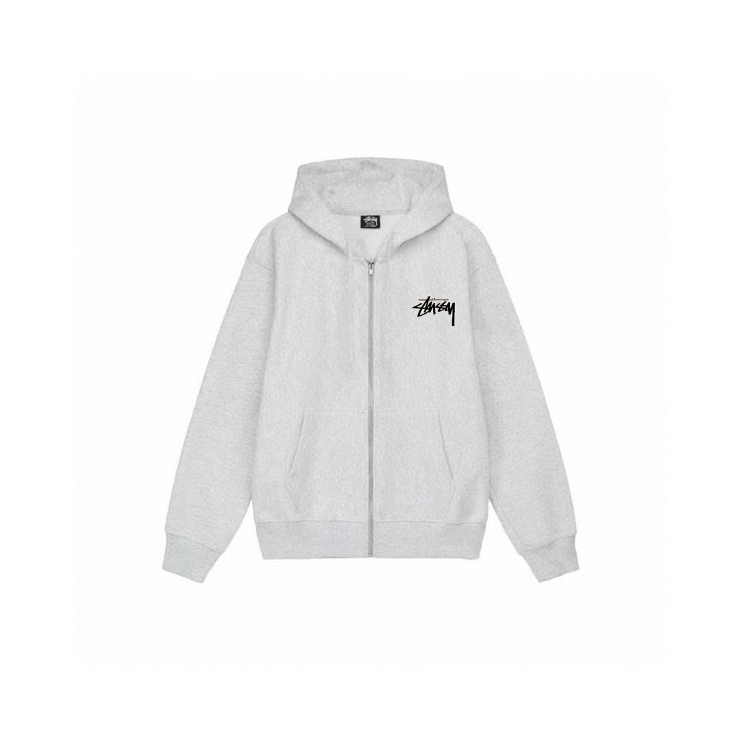 Stussy 斯图西 骰子图案字母logo印花拉链连帽卫衣 长袖 米色 黑色 深蓝色 白色 灰色 