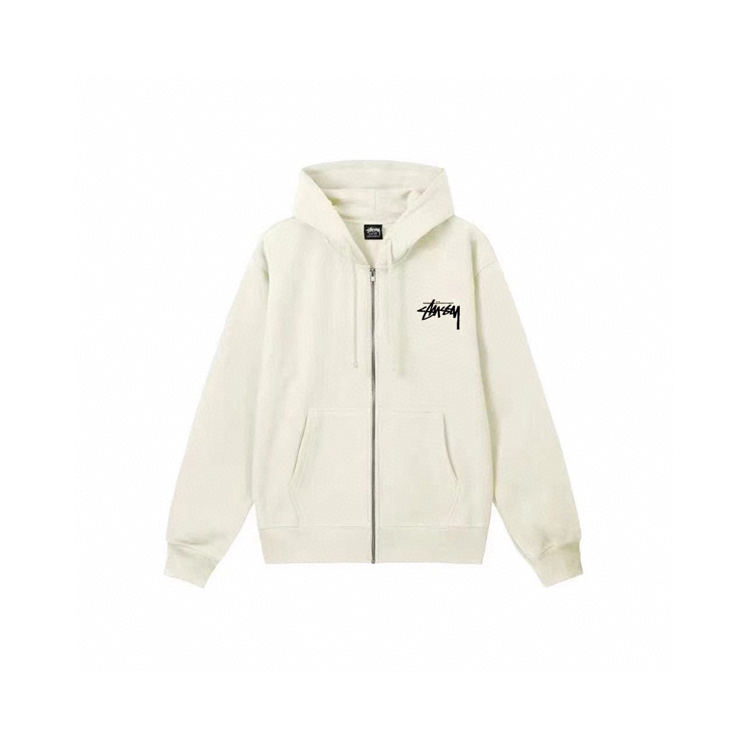 Stussy 斯图西 骰子图案字母logo印花拉链连帽卫衣 长袖 米色 黑色 深蓝色 白色 灰色 