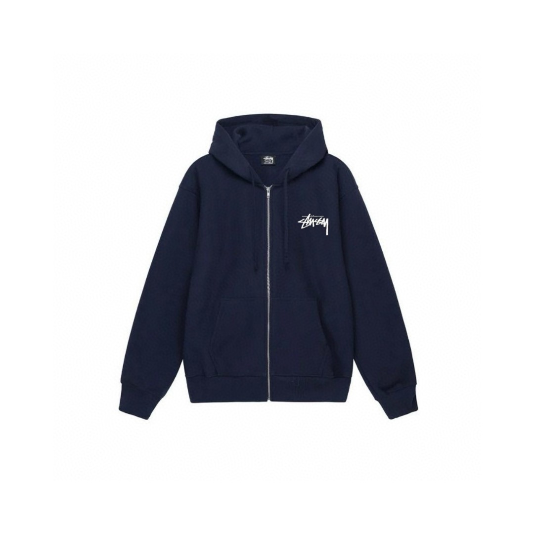 Stussy 斯图西 骰子图案字母logo印花拉链连帽卫衣 长袖 米色 黑色 深蓝色 白色 灰色 