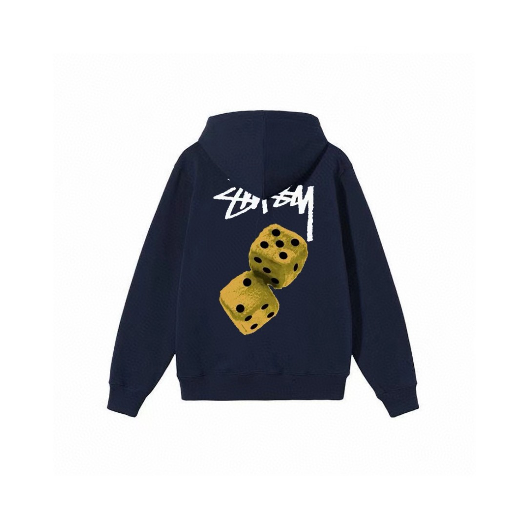 Stussy 斯图西 骰子图案字母logo印花拉链连帽卫衣 长袖 米色 黑色 深蓝色 白色 灰色 