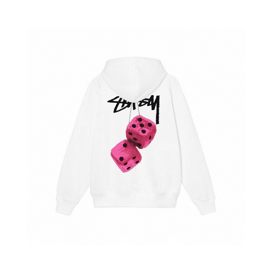 Stussy 斯图西 骰子图案字母logo印花拉链连帽卫衣 长袖 米色 黑色 深蓝色 白色 灰色 