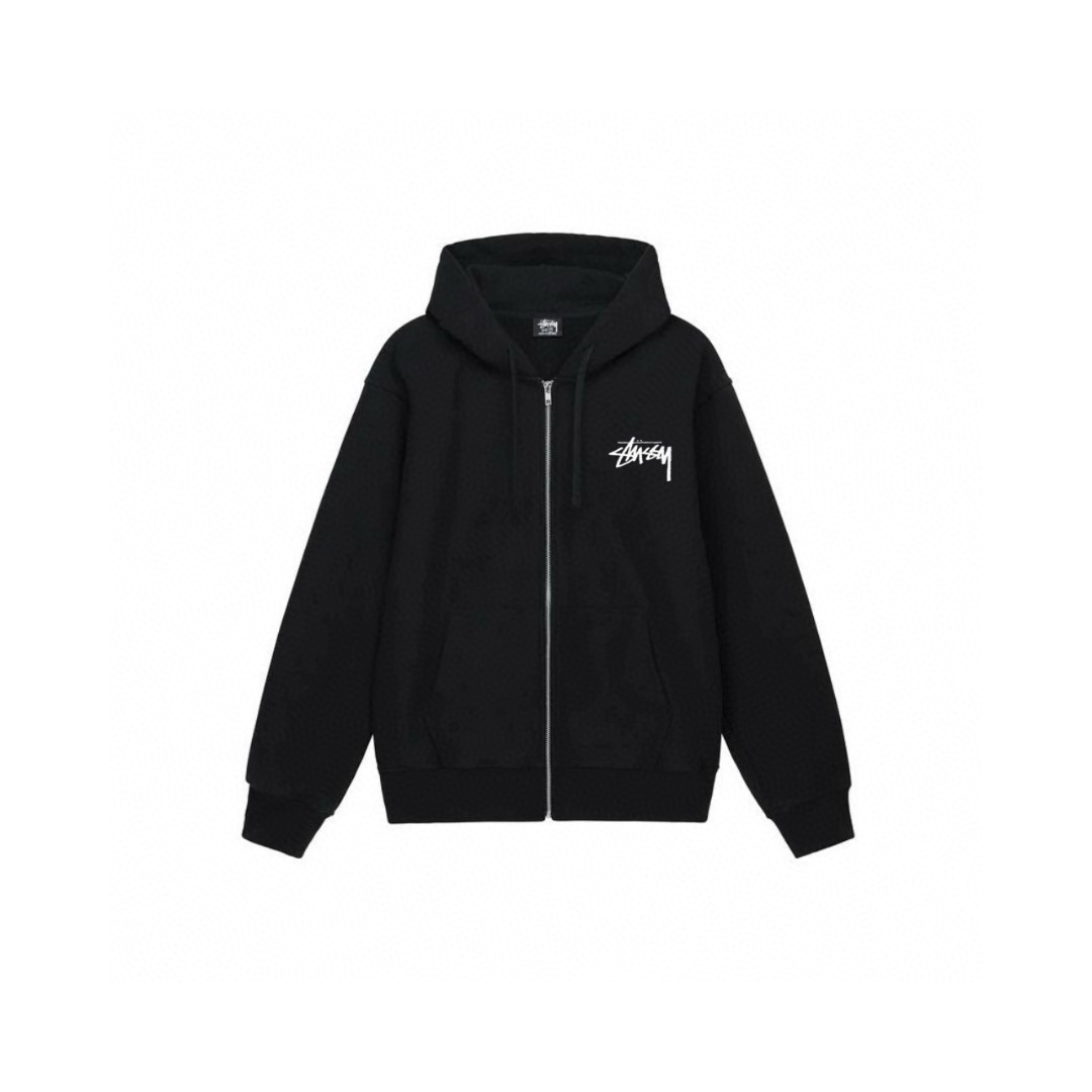 Stussy 斯图西 骰子图案字母logo印花拉链连帽卫衣 长袖 米色 黑色 深蓝色 白色 灰色 