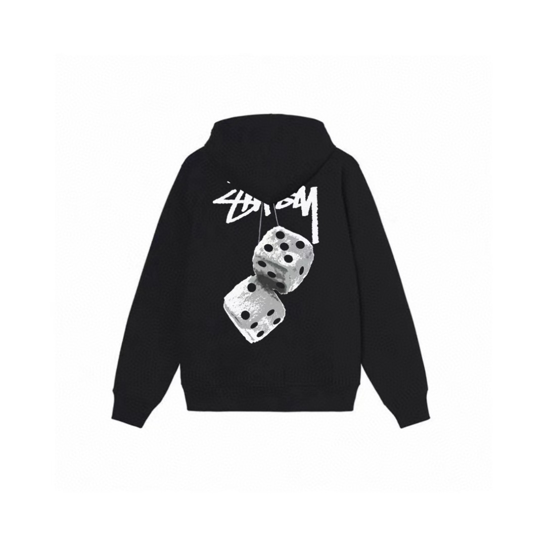 Stussy 斯图西 骰子图案字母logo印花拉链连帽卫衣 长袖 米色 黑色 深蓝色 白色 灰色 