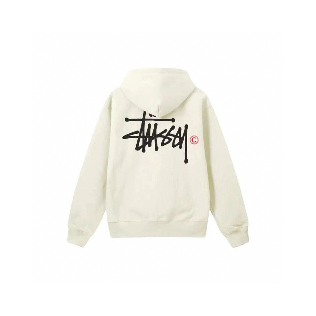 Stussy 斯图西 红标字母logo印花拉链连帽卫衣 长袖 米色 黑色 深蓝色 白色 灰色 