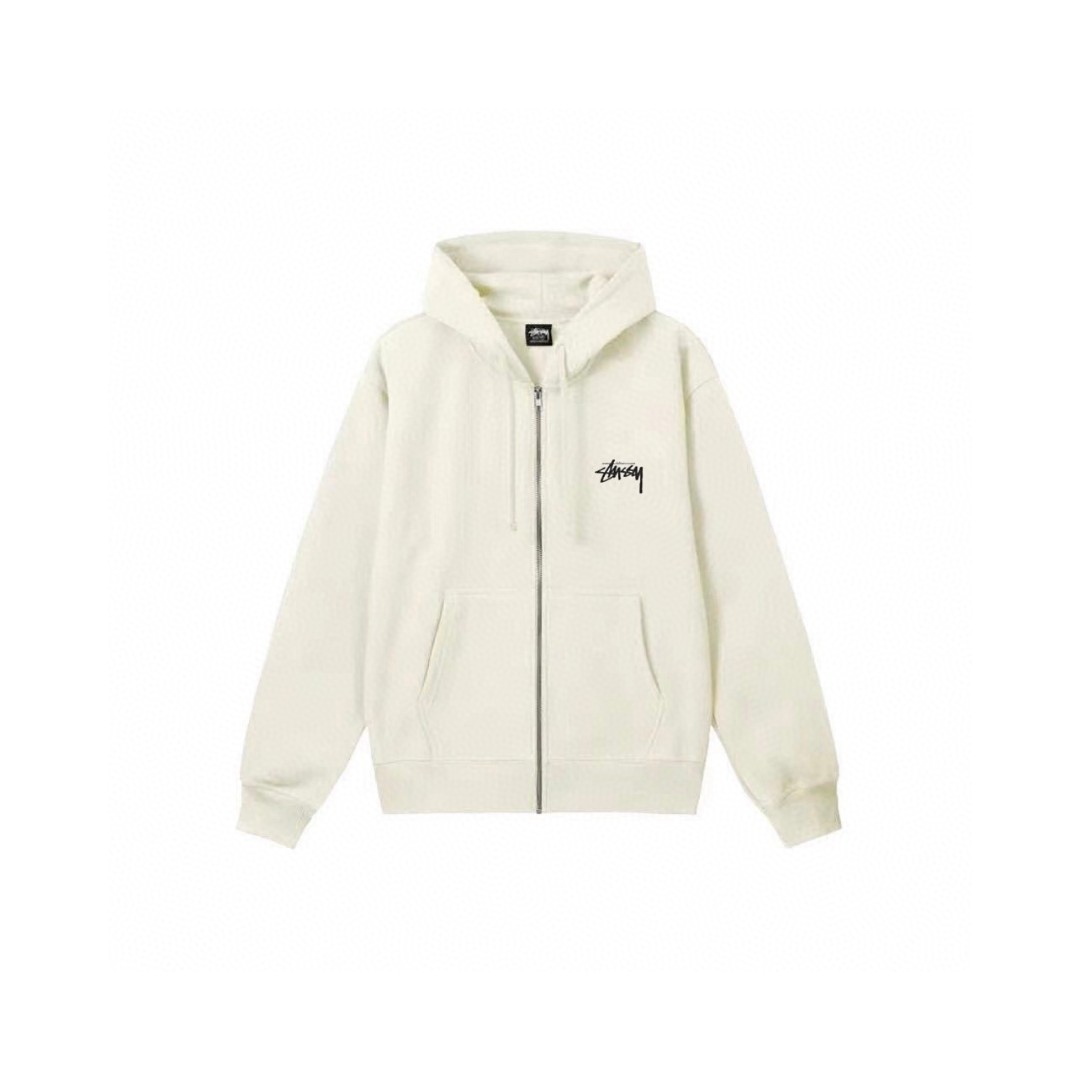 Stussy 斯图西 山茶花图案印花拉链连帽卫衣 长袖 米色 黑色 深蓝色 白色 灰色 