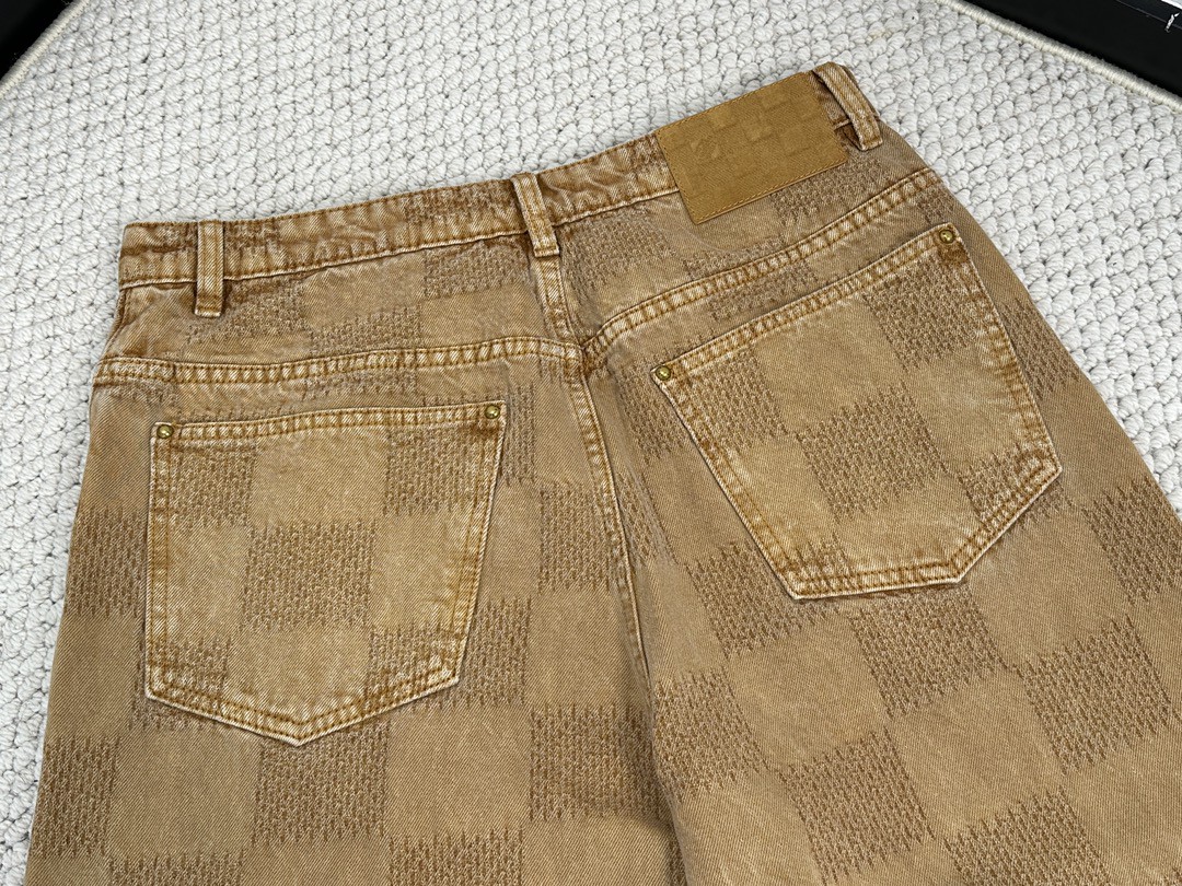 LOUIS VUITTON 路易威登 棋盘格logo印花牛仔裤 休闲裤 裤子 长裤 卡其色 1AFX54