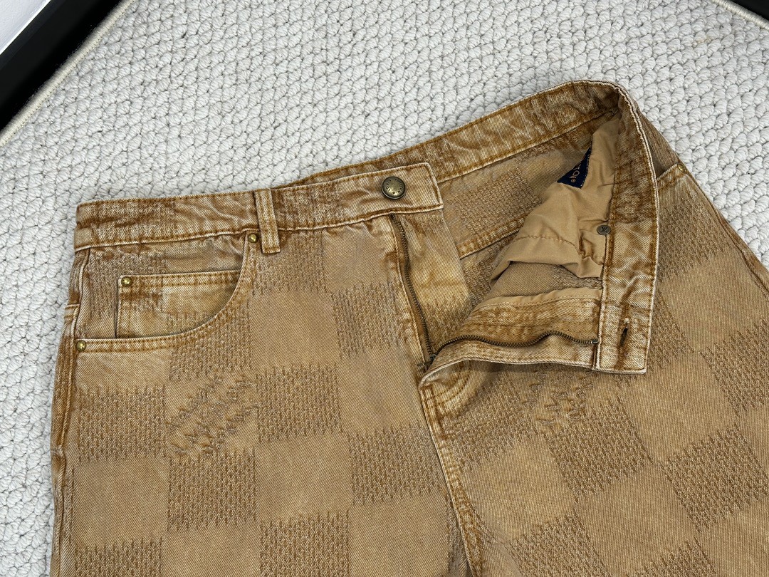 LOUIS VUITTON 路易威登 棋盘格logo印花牛仔裤 休闲裤 裤子 长裤 卡其色 1AFX54
