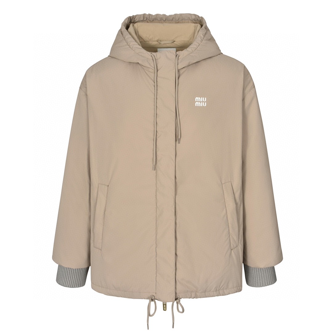MIU MIU 缪缪 字母logo印花拉链连帽羽绒服 夹克 长袖 外套 米色 ML1080-13FM-F0065