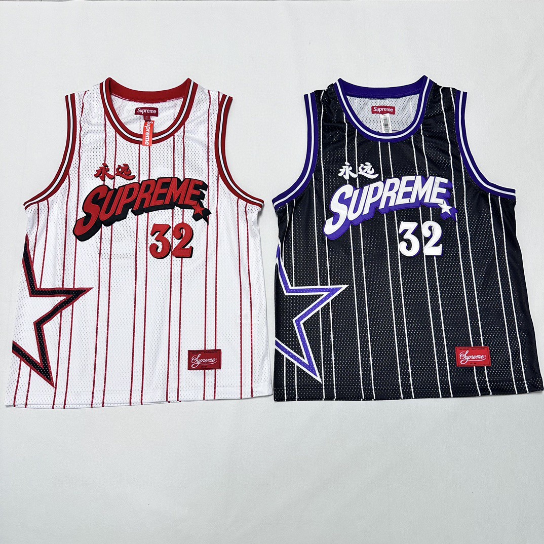 Supreme SS24 WEEK18 STAR BASKETBALL JERSEY 斜纹贴花网眼篮球背心 黑色 白色 SUP-SS24-285